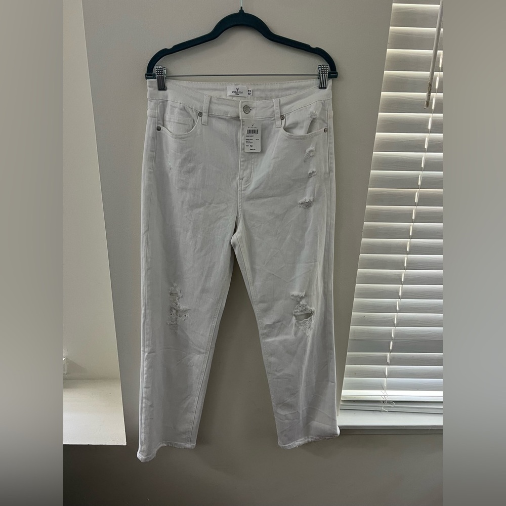 Windsor White Straight Leg Jeans with Distressed Details